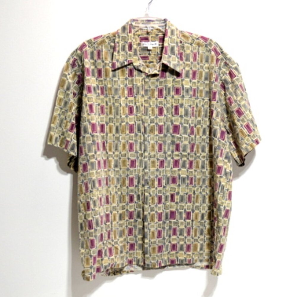 Pierre Cardin Men’s Geometric Multicolor Short Sleeve Button Down Shirt – XL